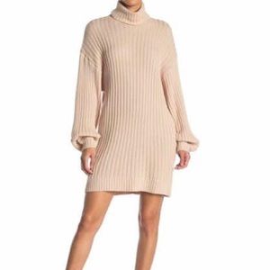 Balloon sleeve turtleneck sweater dress